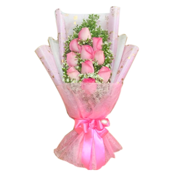 12 Pcs Pink Color Ecuadorian Roses in Bouquet
