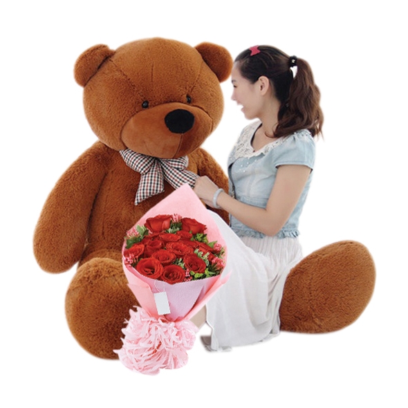 5 Feet Giant Teddy Bear with 12 Red Rose in Bouquet