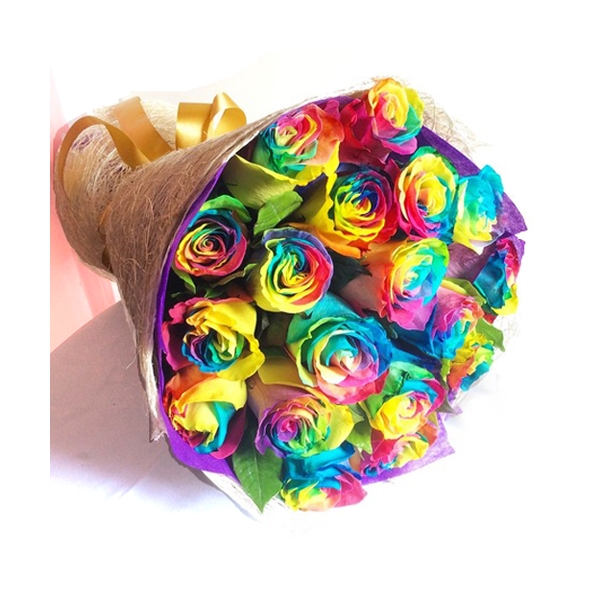24 pcs Ecuadorian Rainbow Roses in Bouquet