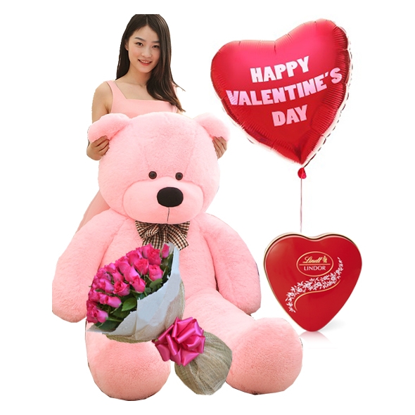 5 Feet Giant Teddy bear rose with chocolate and balloon