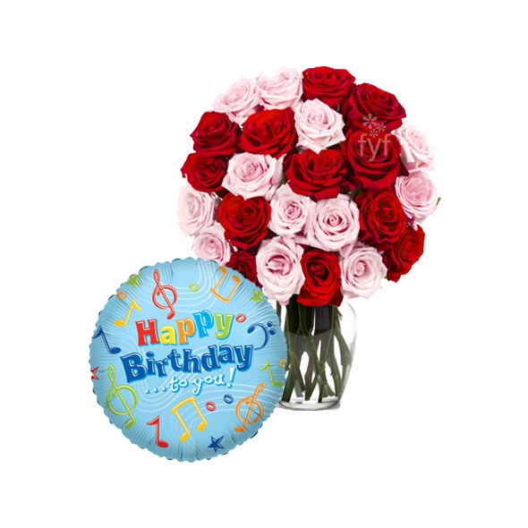 Send 36 Red and Pink Roses with Birthday Balloon To Philippines