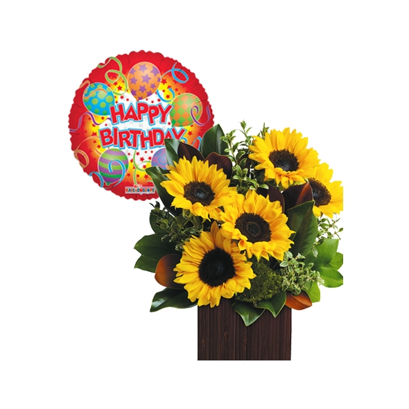 6 Pcs Sunflower with Happy Birthday Balloon To Philippines