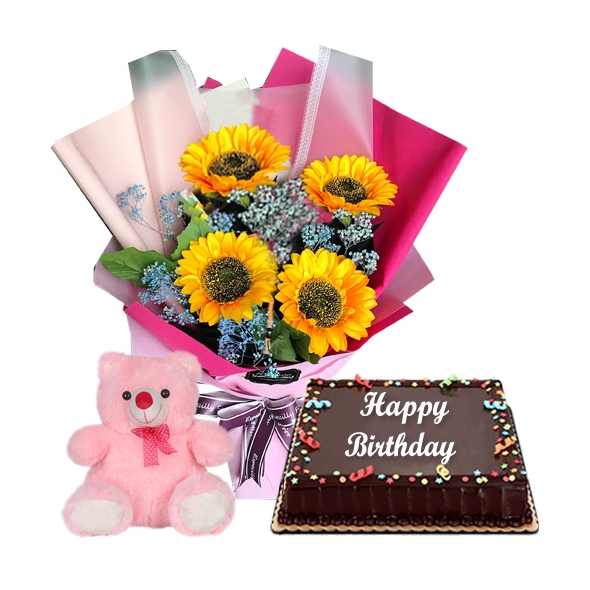 Best Birthday Gift Sunflower cake and teddy bear to Manila