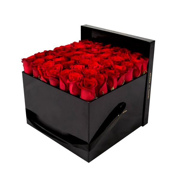 50 pcs of beautiful Red Roses in a Square Shaped Box