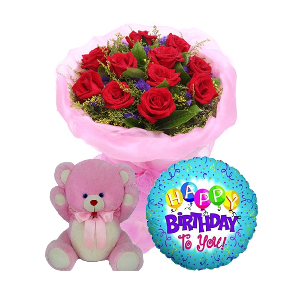 Send birthday rose balloon and teddy bear to Philippines