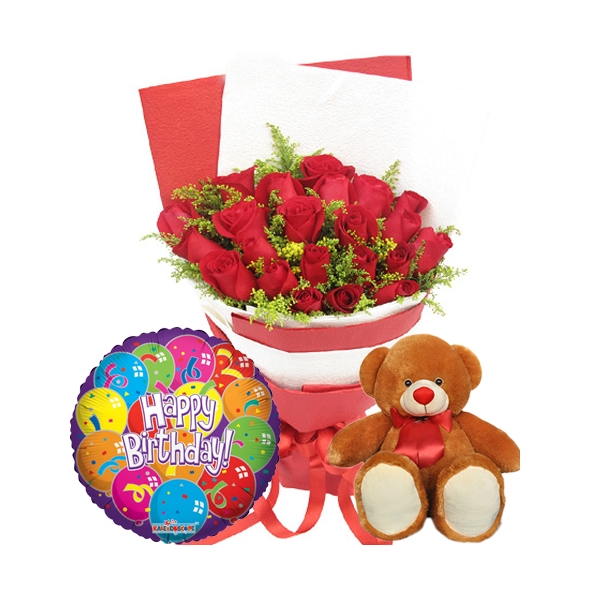 Send 24 red roses with balloon and bear to philippines