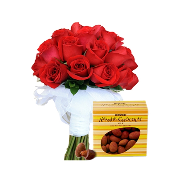 12 red rose bouquet with royce amande milk chocolate to manila