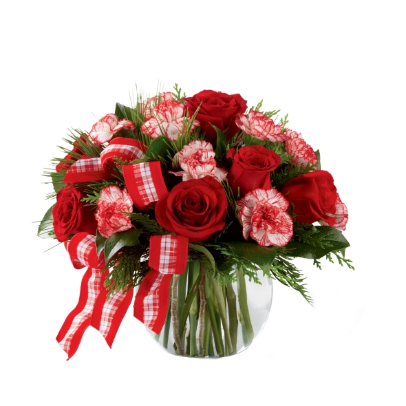 12 Pink carnations and 6 Red Rose in a bouquet