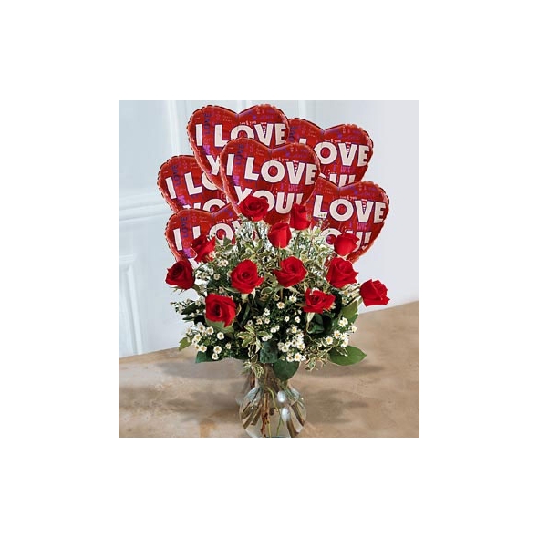 12 Red Roses with 6 My Love Balloon