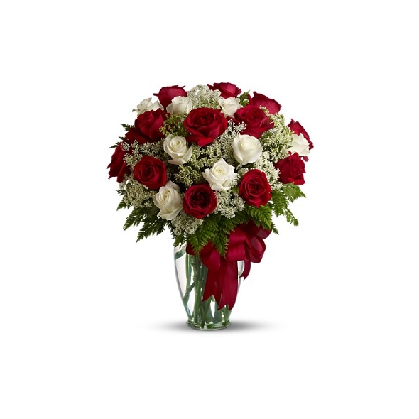 24 red & white Roses in Vase Send to Manila Philippines