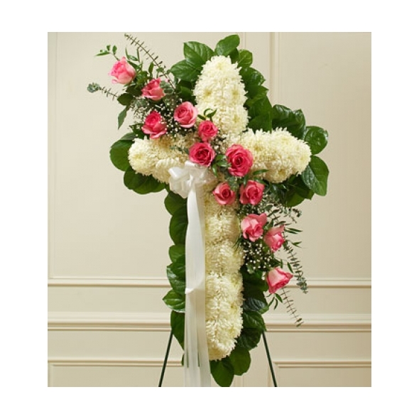 White and Pink Elegant Cross Spray  Delivery to Manila Philippines