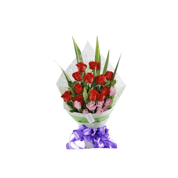 18 Fresh Red & pink Rose in Bouquet Online Delivery to Manila Philippines