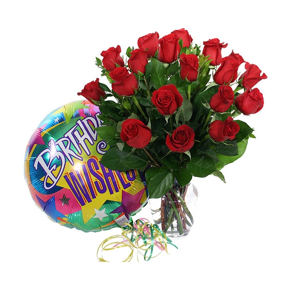24 Red rose vase with birthday balloon Send philippines