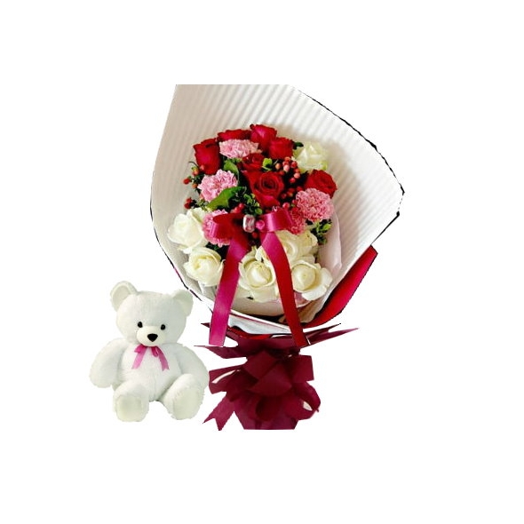 12 Multi Color Roses & bear in Bouquet Online Delivery to Manila Philippines