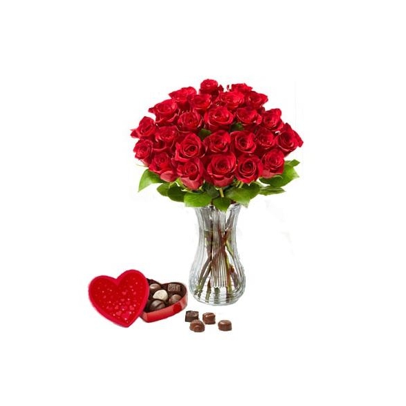 12 Red rose vase with chocolate box in philippines