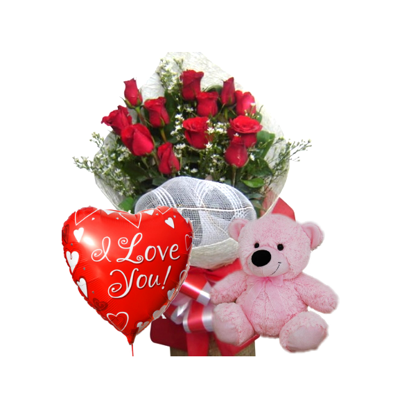 Rose bouquet,Pink Bear with Love u Balloon to Manila Philippines