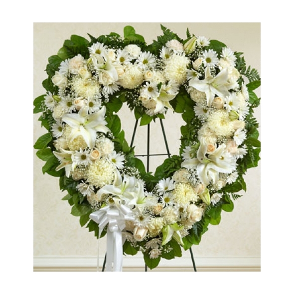 Angelic All White Heart Wreath Send to Manila Philippines