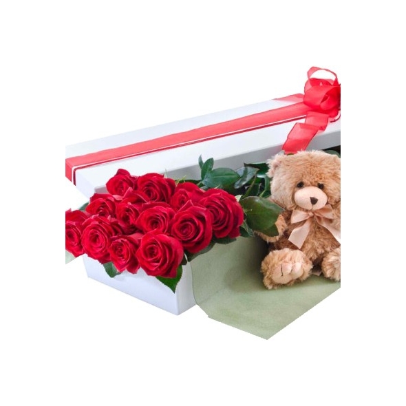 Red Roses in a Box and a small teddy bear in philippines