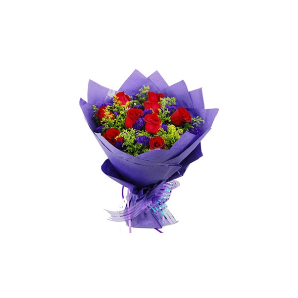 12 Red Roses in Blue Bouquet